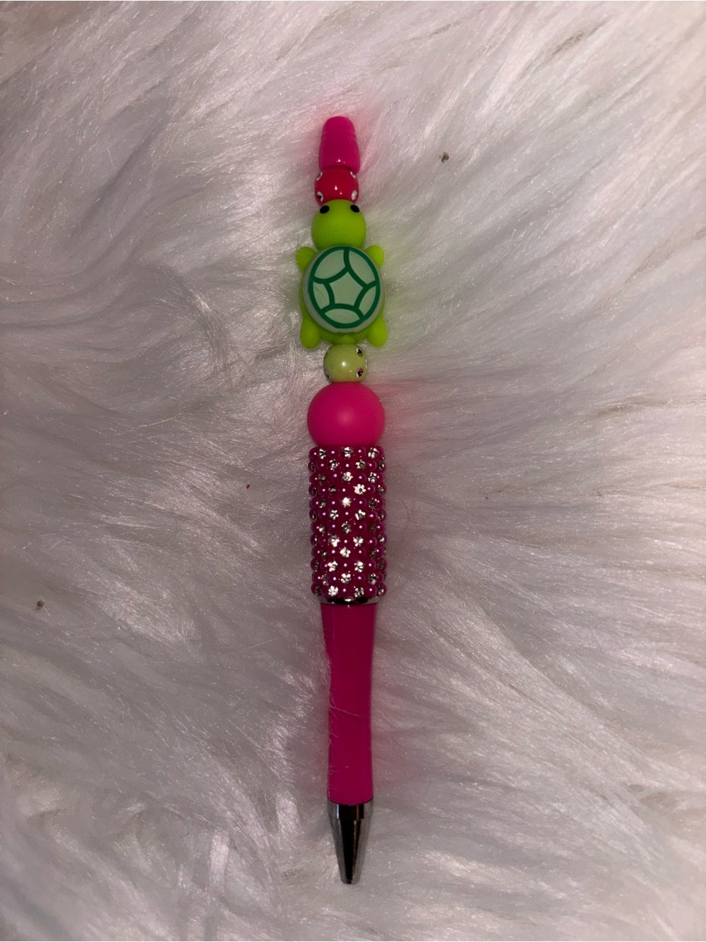 Pink Turtle Bead Kids Pen - Cute Neon Green Turtle Design